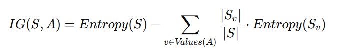 Picture showing the formula of calculating the information gain